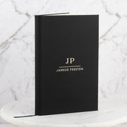 Personalised black leatherette notebook with gold engraving