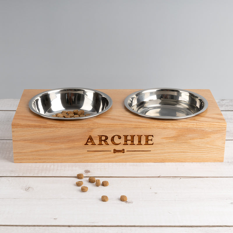 Elevated pet bowl stand with stainless steel bowls for small dogs and cats