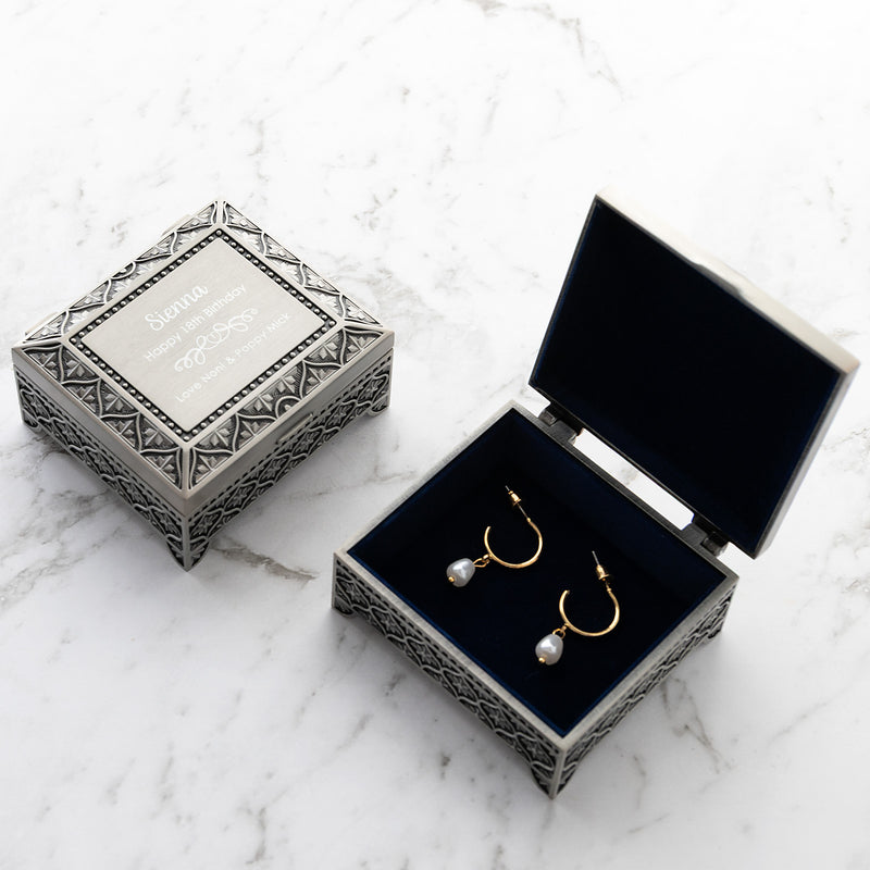 Engraved birthday jewellery box with velvet lining and hinged lid keepsake gift
