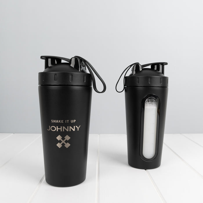 Stylish protein shaker bottle, perfect personalised gift for fitness lovers