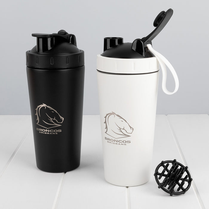 Stainless steel protein shaker engraved with company logo for corporate gifting