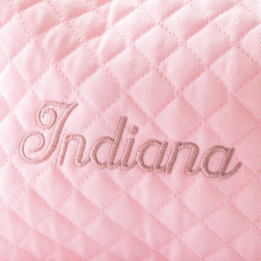 Custom cosmetic bag in blush pink quilted fabric, perfect Christmas gift for her