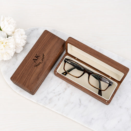 Personalised walnut wood reading glasses case with soft velvet lining