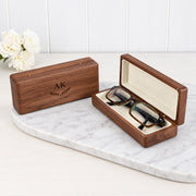 Personalised reading glasses case with walnut wood finish and magnetic closure