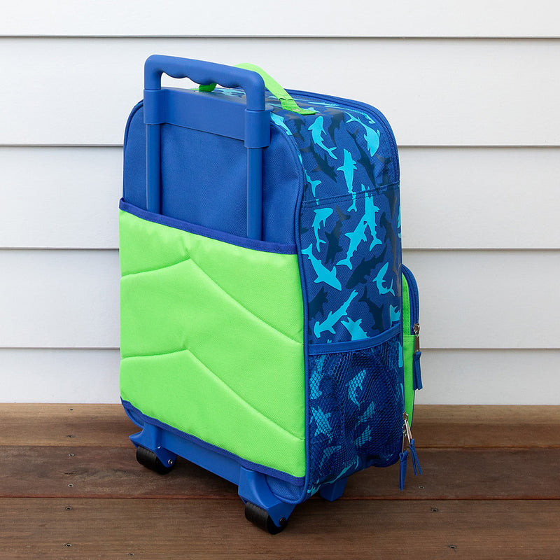 Personalised Kids Travel Set Shark Trolley And Hooded Towel