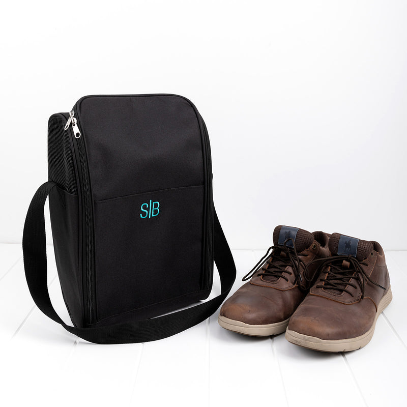 Compact travel shoe bag with custom name embroidery in chosen thread colour