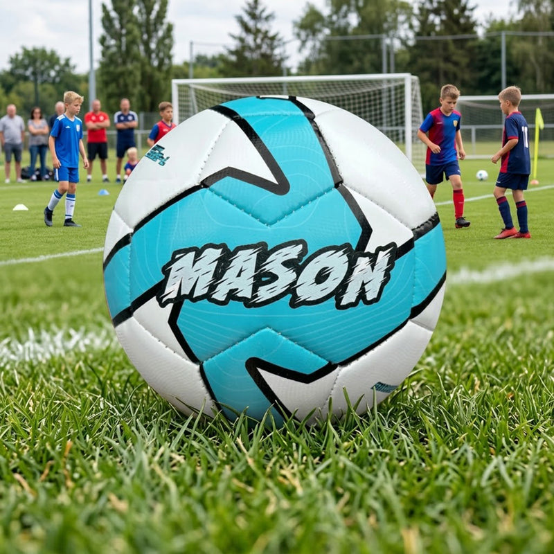 Personalised Deploy blue soccer ball with custom name