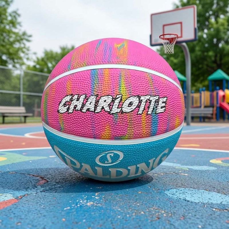 Personalised Spalding pink marble basketball with custom name