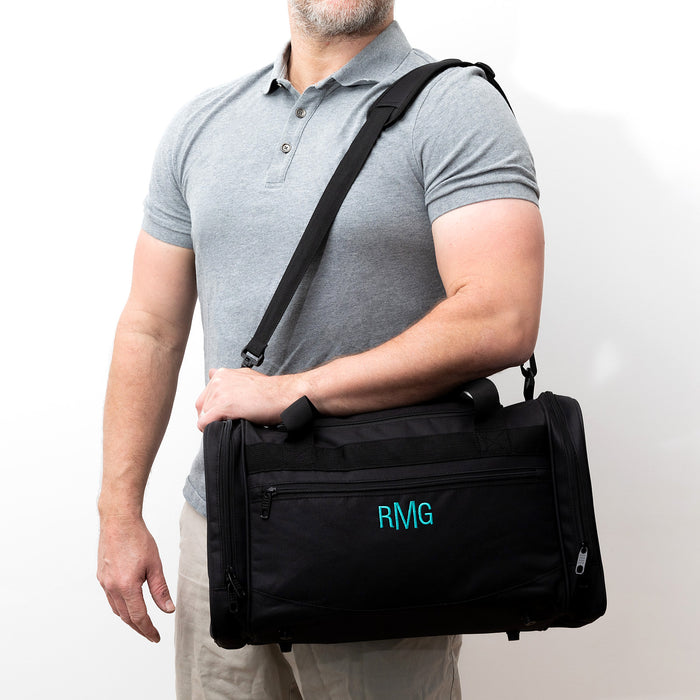 Gym duffle bag with adjustable shoulder strap and personalised thread colour