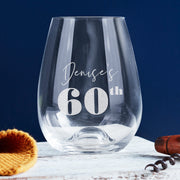Custom engraved wine glass gift for 60th birthday celebration