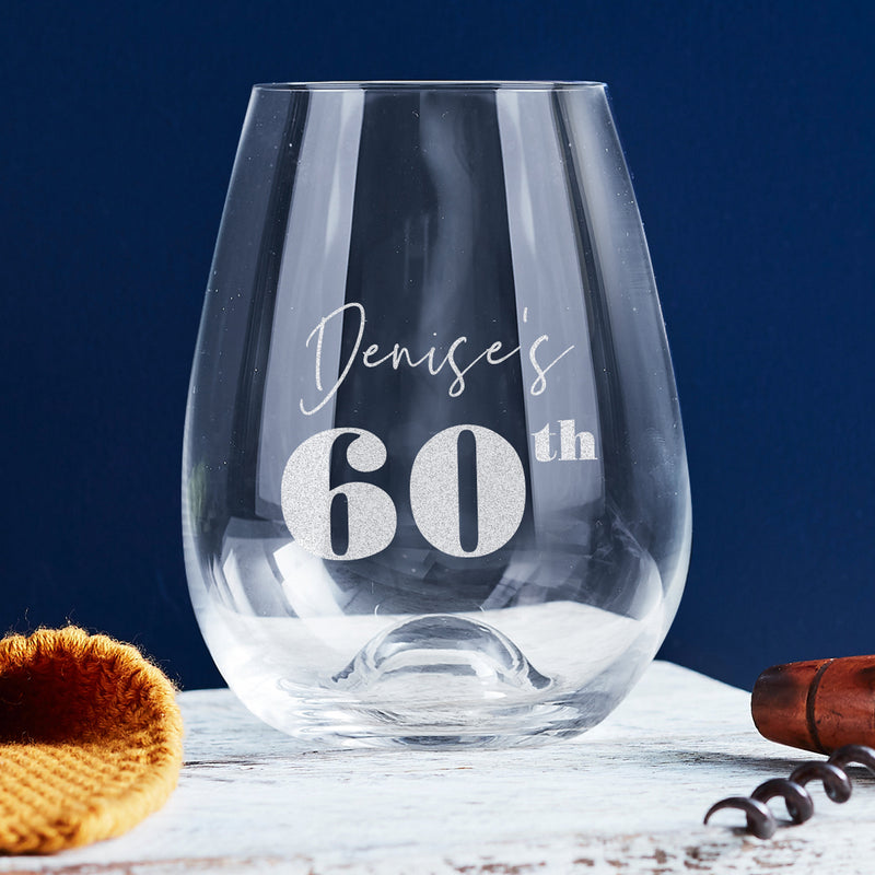 Custom engraved wine glass gift for 60th birthday celebration