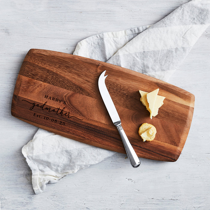 Personalised walnut tapas board with custom message for Godmother or Godfather gift