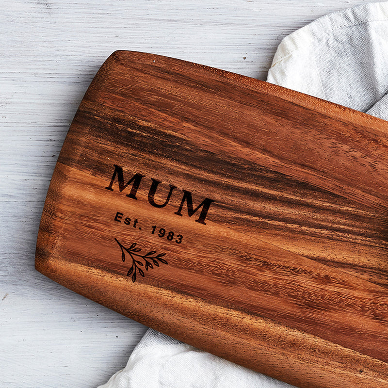 Custom engraved walnut serving board for mum, nanna, or aunt who loves to entertain