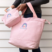 Customised Embroidered Teacher's Name Pink Tote Bag and Smaller Bag