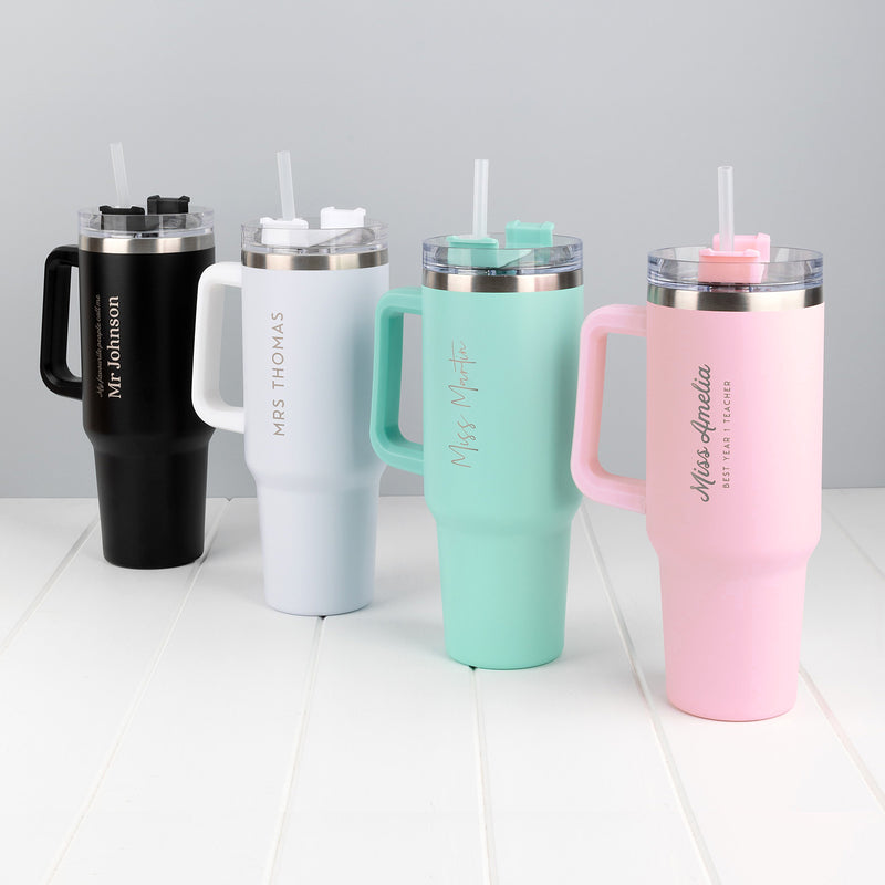 Personalised stainless steel tumbler with teacher’s name engraving
