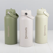 Corporate water bottle gift engraved with company logo in olive, ivory or lime