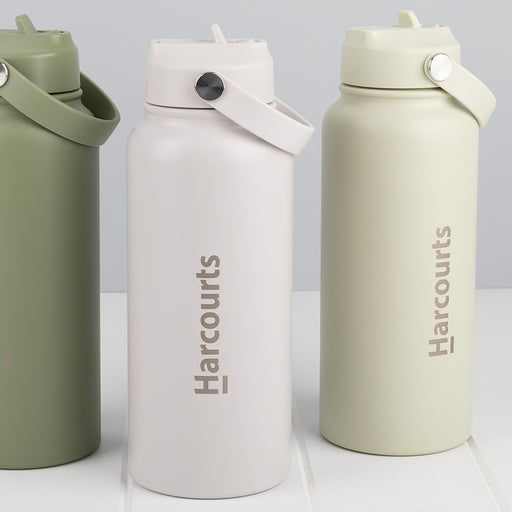 Personalised stainless steel 1L water bottle with engraved branding