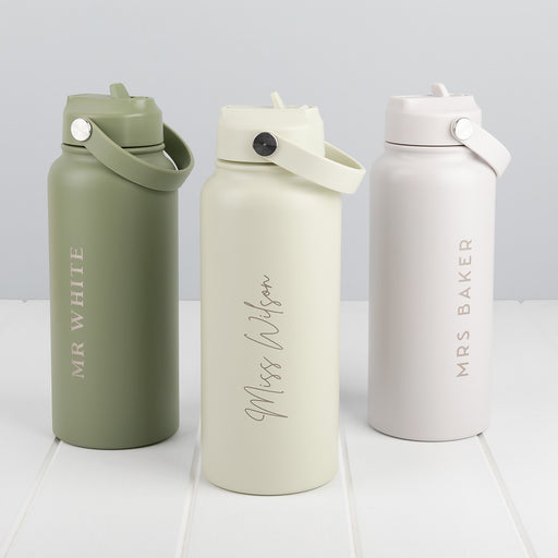 Personalised 1L stainless steel water bottle teacher gift with engraved name