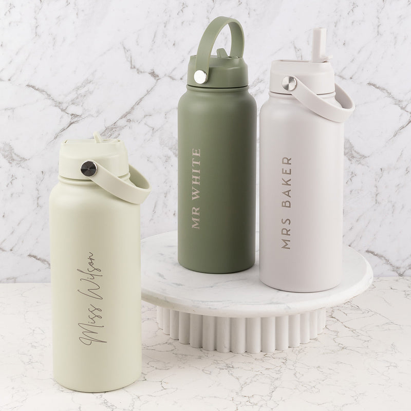 End of term personalised teacher water bottle with custom engraving