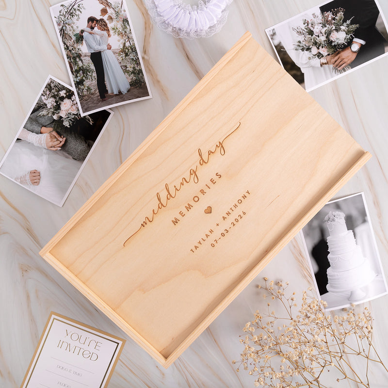 Personalised wedding keepsake box made from natural pine wood