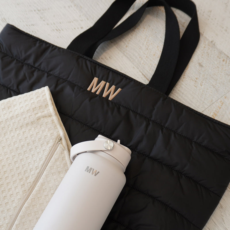 Engraved water bottle and personalised tote bag gift set