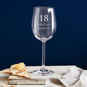 Personalised 360ml wine glass engraved with '18th Birthday' – a unique gift