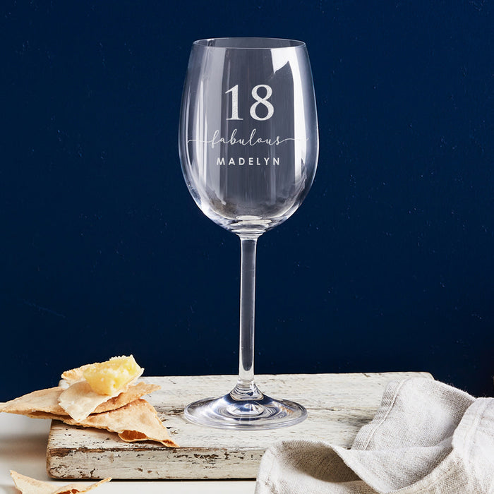 Personalised 360ml wine glass engraved with '18th Birthday' – a unique gift