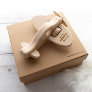 Personalised aeroplane toy with birth details perfect for nursery display and gift wrapping option available