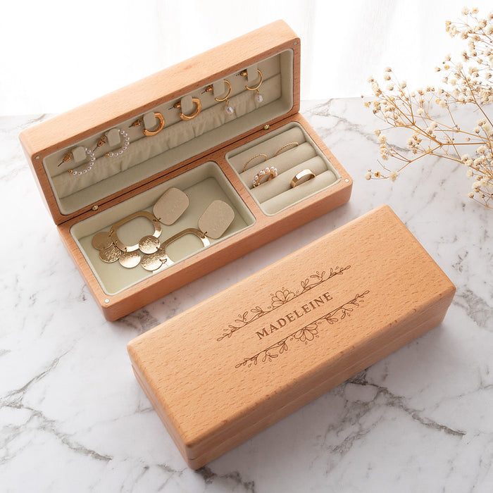 Personalised beech wood jewellery box with velvet lining
