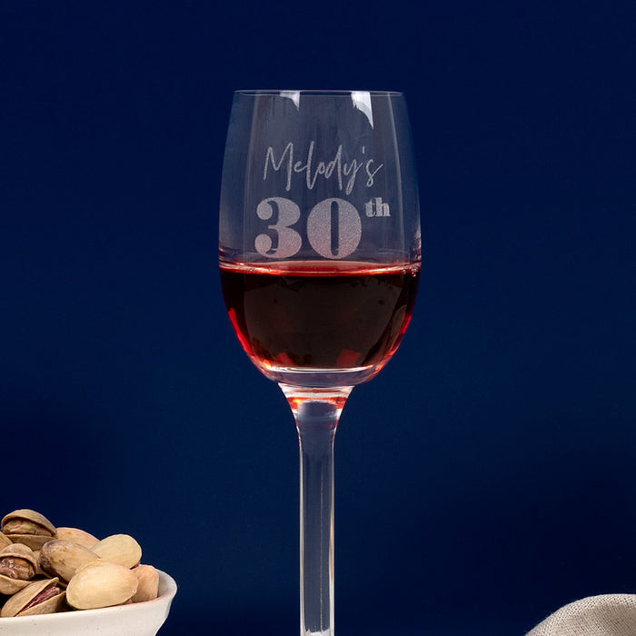 Custom birthday milestone liqueur glass with engraved name and date