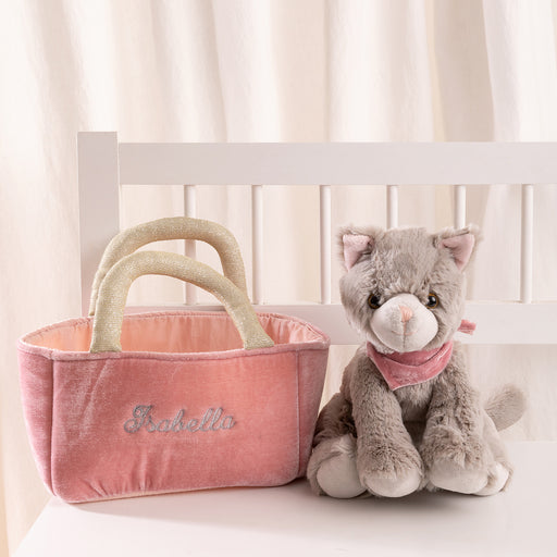 Customised Embroidered Name Kitten and Pink Bag