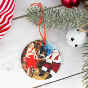 Personalised ceramic Christmas decoration printed with a family photo