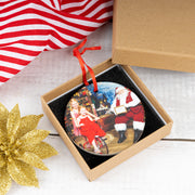 Personalised photo Christmas decoration presented in a kraft gift box