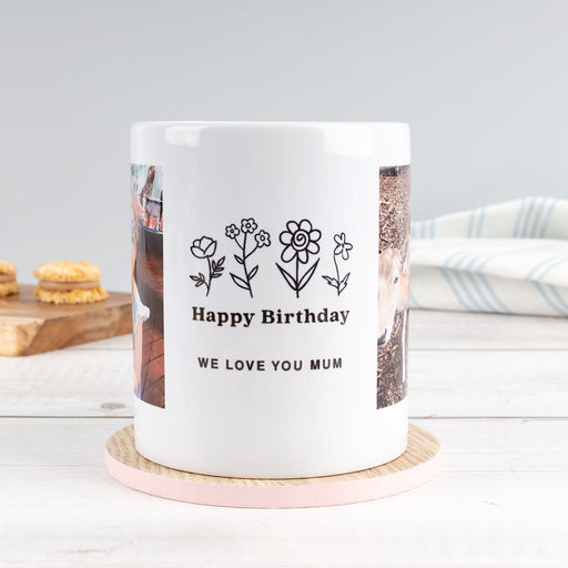 Custom printed coffee mug for birthday celebrations featuring favourite photos