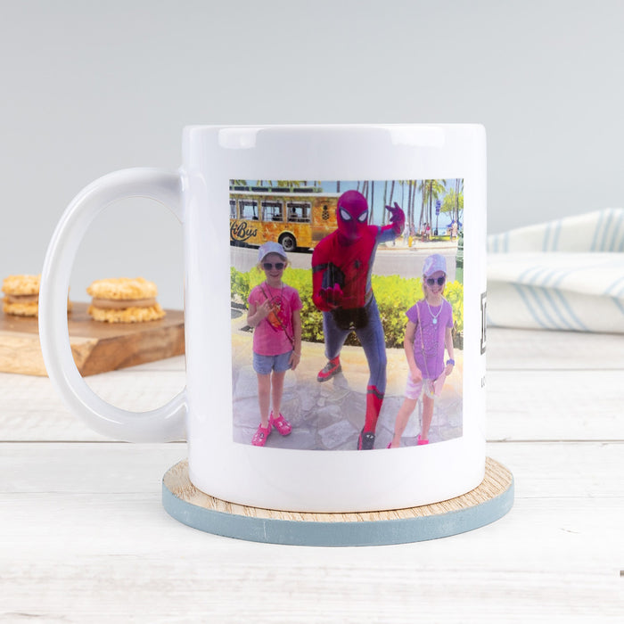 Father’s Day gift mug with personalised photos perfect for breakfast in bed surprise