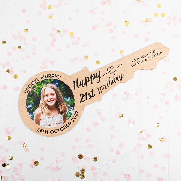 Bamboo birthday key keepsake with printed design and space for messages