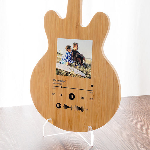 Custom printed guitar-shaped serving board 49cm high with music design