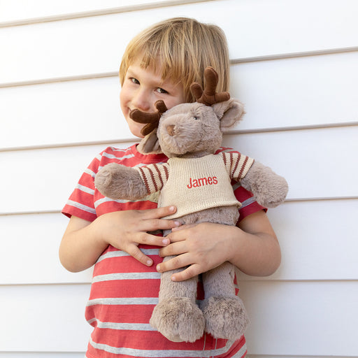 40cm reindeer with velvet antlers and a huggable design, made for Christmas cuddles.