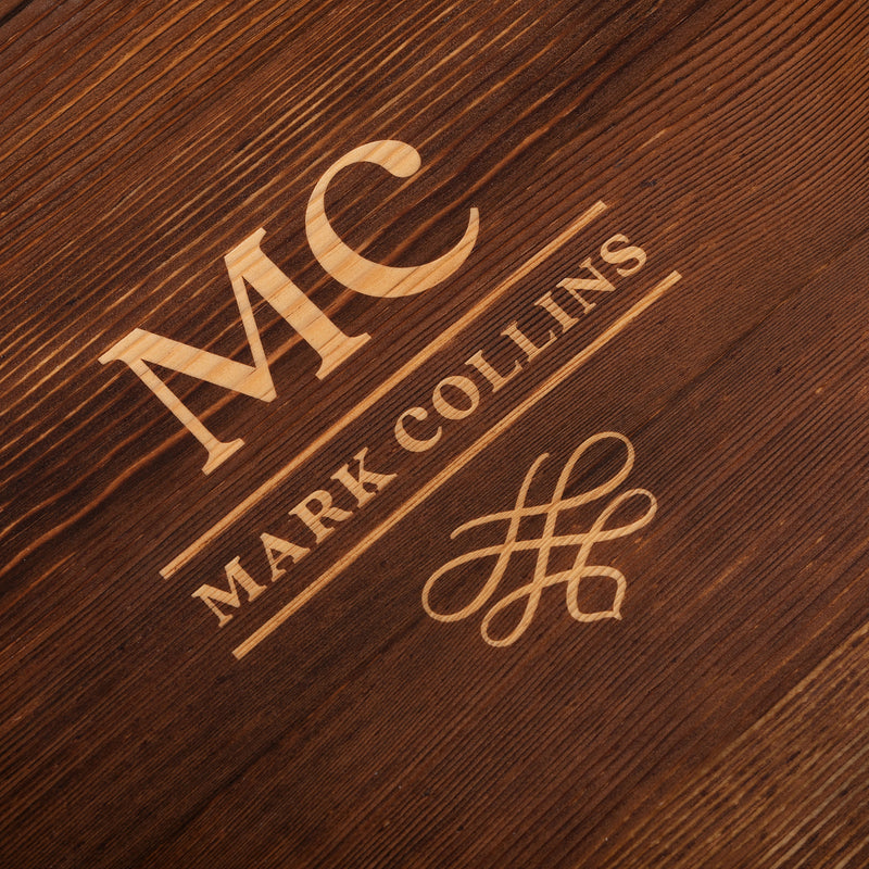 Deluxe whiskey decanter set with custom initials and whiskey stones in gift box