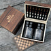 Custom Engraved Wooden Chess Set Gift Box With Bourbon Glasses and Whiskey Stone. The Perfect Gift for Men