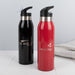 Shiny finish engraved sports drink bottle in black or red – ideal corporate gift.