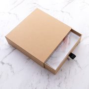 Custom acrylic photo block gift with black ribbon sliding box packaging