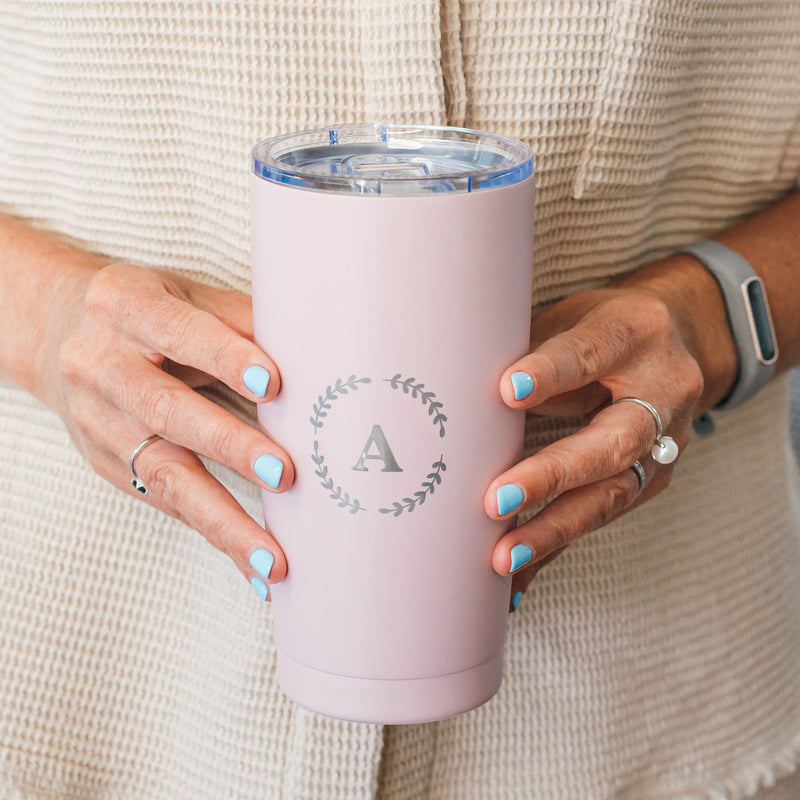 Personalised 590ml travel mug with metallic silver engraving, perfect Mother’s Day gift for Mum or Grandma