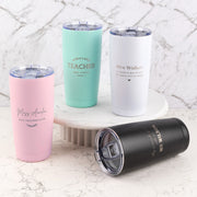 Custom educator travel mug in white, black, mint or rose with gift wrapping option.