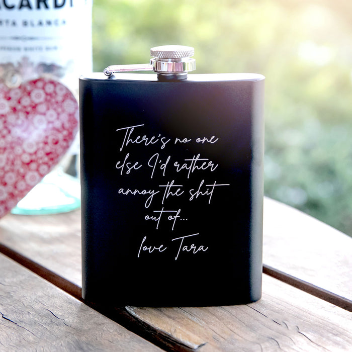 Engraved Valentine's Day Hip Flask Black 7oz
