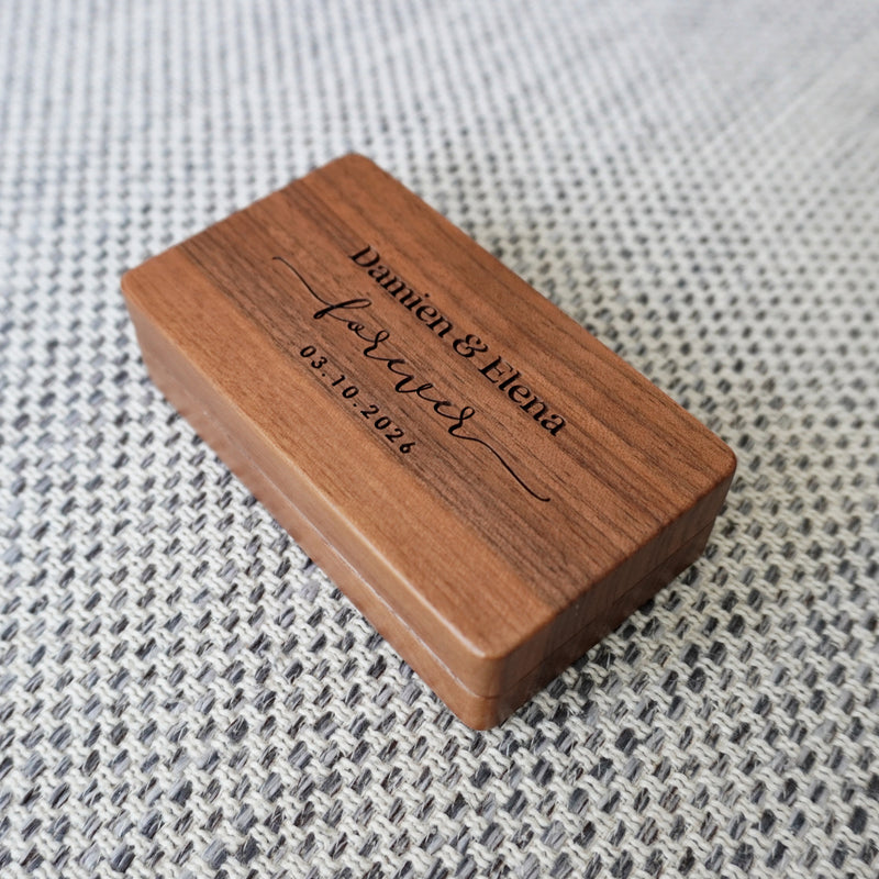 Custom engraved wooden ring box for his and her wedding bands