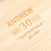Personalised wooden boxed whiskey glass and stone gift set for Dad, Hubby or Grandad's birthday
