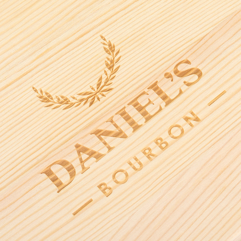 Personalised wooden whiskey gift box with two laser engraved glasses and reusable whiskey stones, a memorable gift for whiskey lovers.