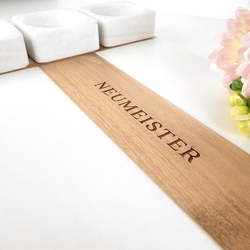 Personalised Engraved Name Wooden Marble Serving Board With Condiment Bowls