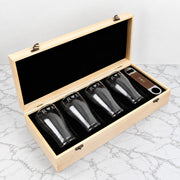 Engraved beer glass gift set for newlyweds with personalised names, initials and wedding date